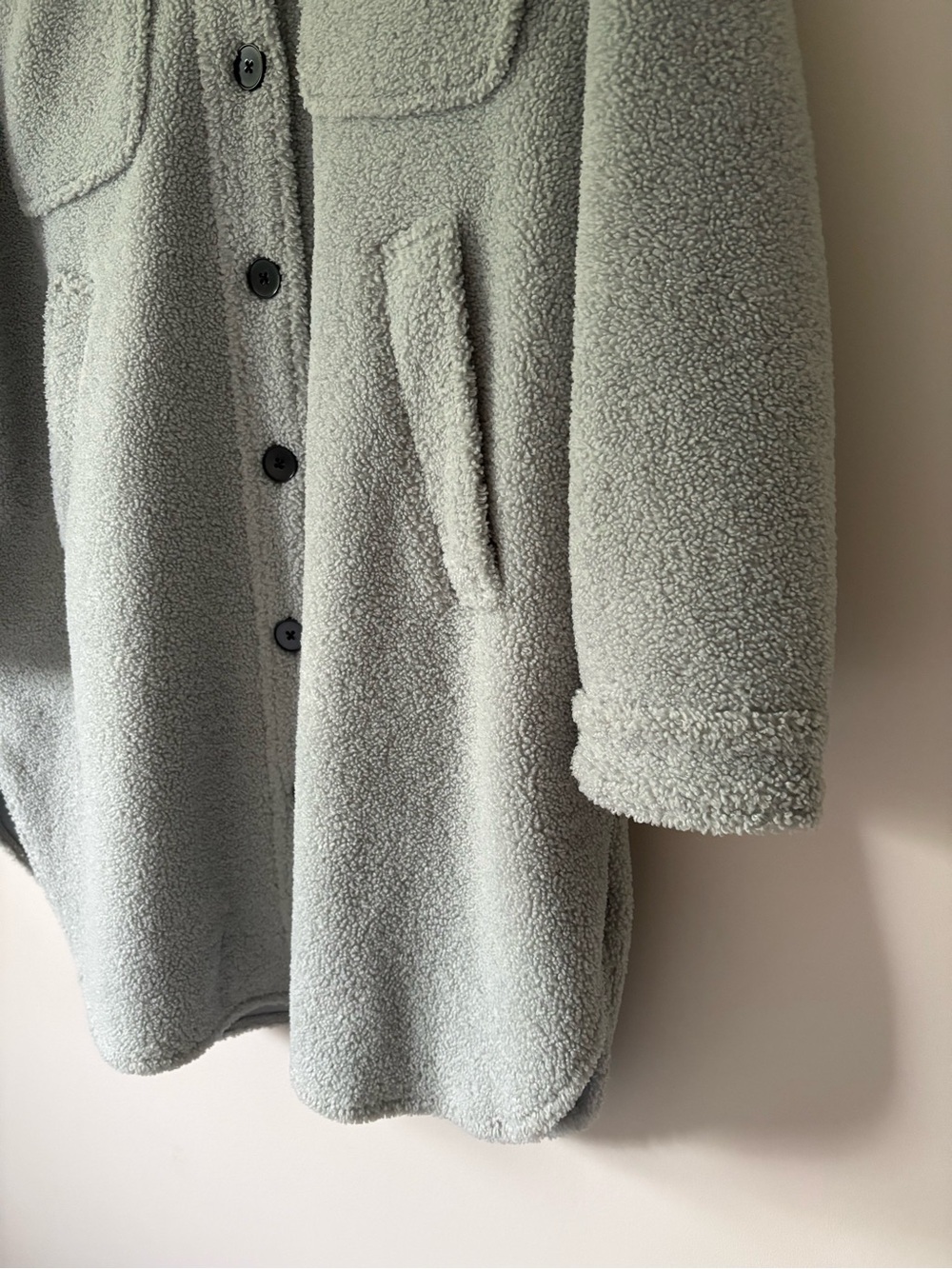 Part Two Copenhagen Light Blue/Grey Teddy Fleece Long Shacket Coat- Size 42 - Picture 4 of 8